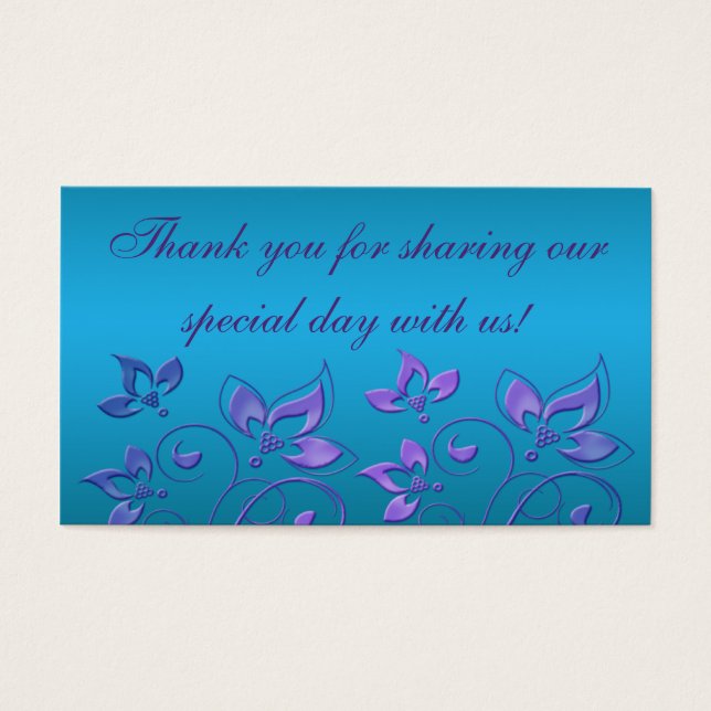 Paarse en turquoise bloemenbruiloft gunst Label Visitekaartje (Voorkant)