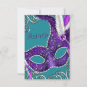 Paarse en Turquoise Blue Masquerade Party RSVP (Voorkant)