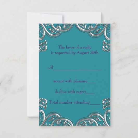 Paarse en Turquoise Blue Masquerade Party RSVP (Achterkant)