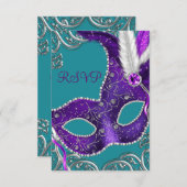 Paarse en Turquoise Blue Masquerade Party RSVP (Voorkant / Achterkant)