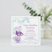 Paarse en Turquoise Bridal Shower Invitation - Tea Kaart (Staand voorkant)