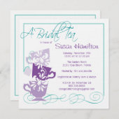 Paarse en Turquoise Bridal Shower Invitation - Tea Kaart (Voorkant / Achterkant)