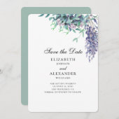 Paarse en turquoise bruiloft. Bloemige save the da Kaart (Voorkant / Achterkant)