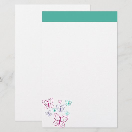 Paarse en Turquoise Butterflies Briefpapier (Voorkant / Achterkant)