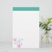 Paarse en Turquoise Butterflies Briefpapier (Staand voorkant)