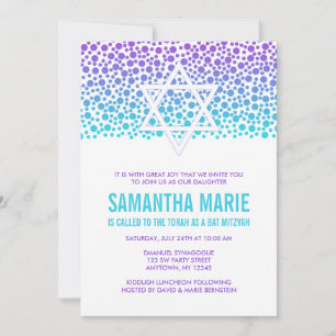 Paarse en turquoise confetti stippen Bat Mitzvah Kaart