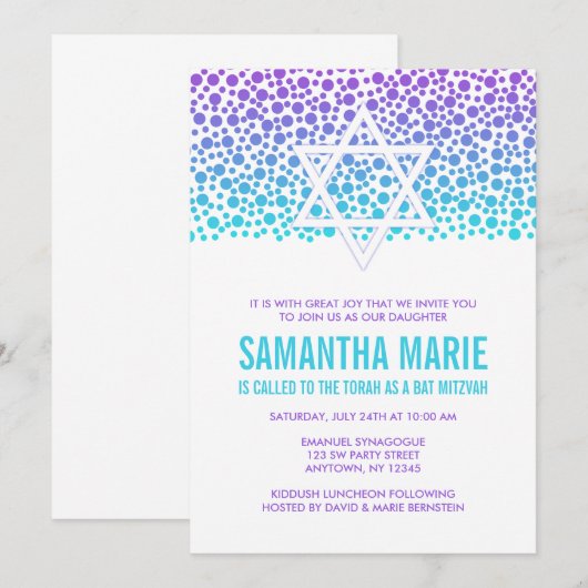 Paarse en turquoise confetti stippen Bat Mitzvah Kaart (Voorkant / Achterkant)