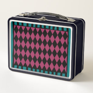 Paarse en turquoise diamant Metalen Lunchbox