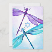 Paarse en Turquoise Dragonfly Bat Mitzvah Kaart (Achterkant)