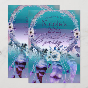 Paarse en turquoise droomvanger Boho verjaardagsfe Kaart