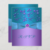 Paarse en Turquoise Floral Reply Kaart (Voorkant / Achterkant)