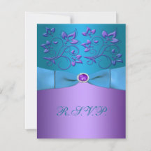 Paarse en Turquoise Floral Reply Kaart