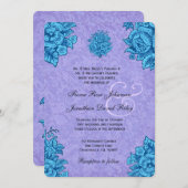 Paarse en Turquoise  Flowers Wedding V31 Kaart (Voorkant / Achterkant)