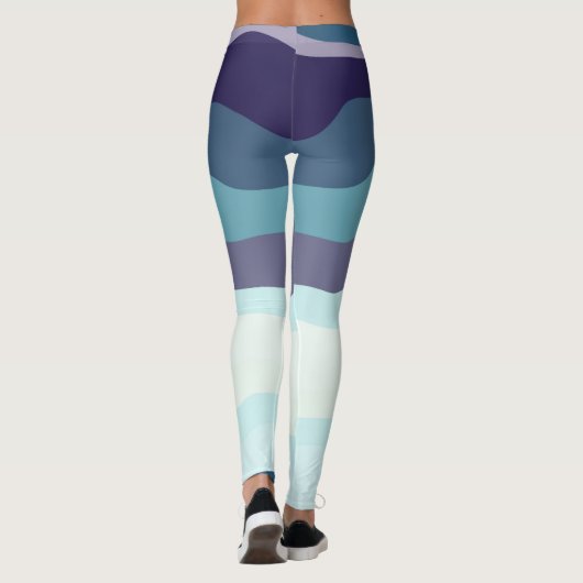 Paarse en turquoise golvende strepen leggings (Achterkant)