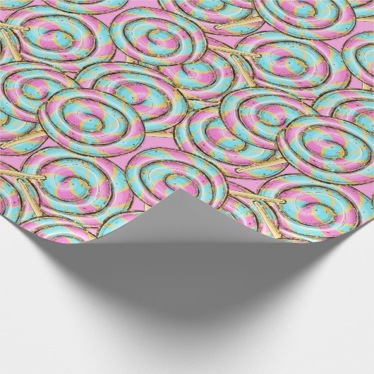 Paarse en turquoise hele dag Suckers Verjaardag Cadeaupapier (Hoek)