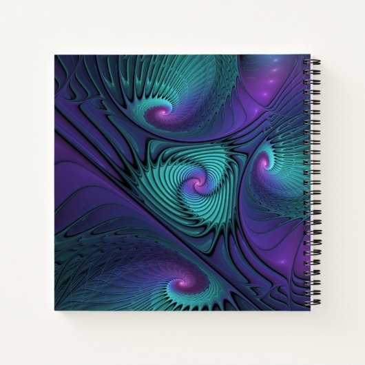 Paarse en Turquoise, moderne abstracte fractale na Notitieboek (Achterkant)