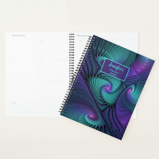 Paarse en Turquoise, moderne abstracte fractale na Planner (Display)