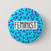 Paarse en Turquoise Pattern Feministische Button (Voorkant)