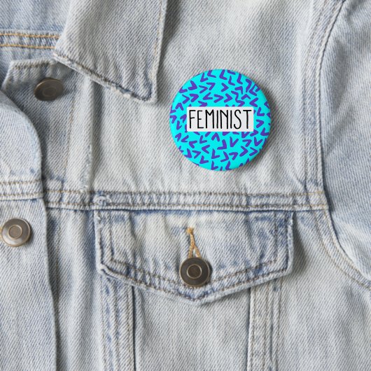 Paarse en Turquoise Pattern Feministische Button (In situ)