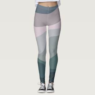 Paarse en turquoise retro stijl golven decoratie leggings