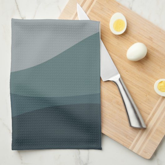 Paarse en turquoise retro stijl golven decoratie theedoek (Quarter Fold)