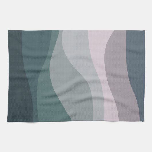 Paarse en turquoise retro stijl golven decoratie theedoek (Horizontaal)