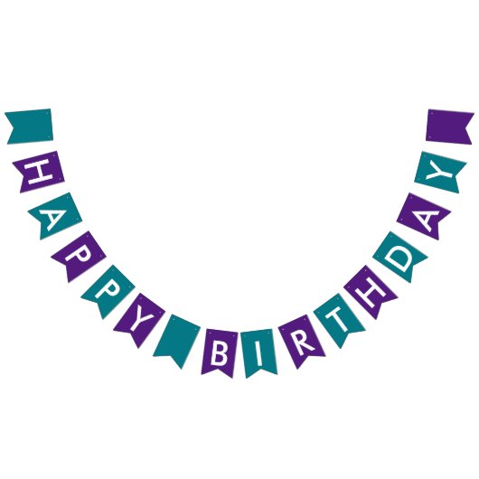 Paarse en Turquoise Simple Happy Birthday Text Vlaggetjes (Alle)