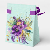 Paarse en Turquoise Waterverf Bloemen Bruiloft Bedankdoosjes (Achterkant)