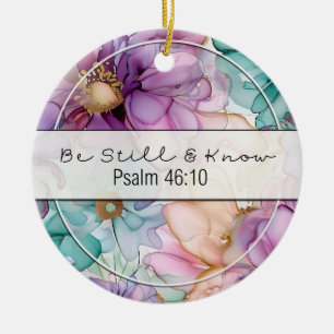 Paarse en turquoise waterverf bloemen wees stil keramisch ornament