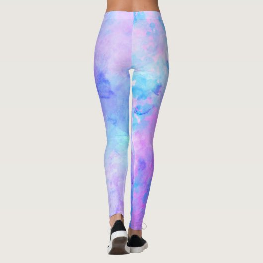 Paarse en Turquoise Waterverf Splashes Leggings (Achterkant)