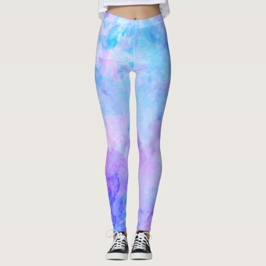 Paarse en Turquoise Waterverf Splashes Leggings (Voorkant)