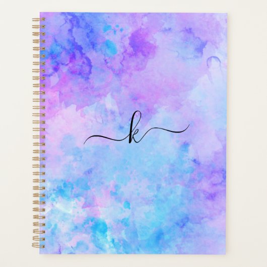 Paarse en Turquoise Waterverf Splashes Planner (Voorkant)