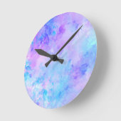 Paarse en Turquoise Waterverf Splashes Ronde Klok (Hoek)