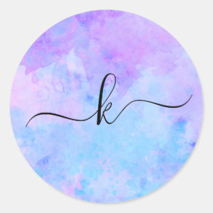 Paarse en Turquoise Waterverf Splashes Ronde Sticker