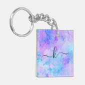 Paarse en Turquoise Waterverf Splashes Sleutelhanger (Voorkant Links)