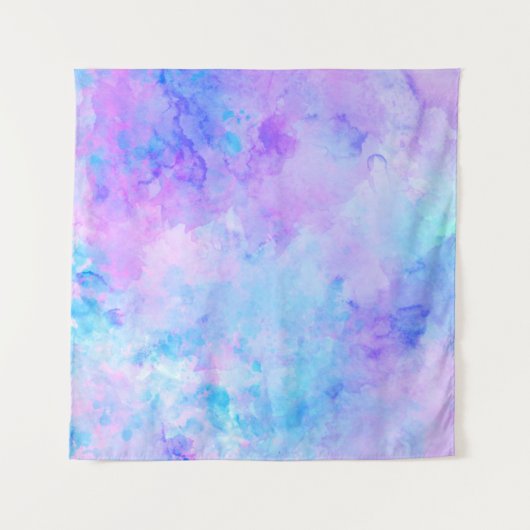 Paarse en Turquoise Waterverf Splashes Wandkleed (Voorkant)