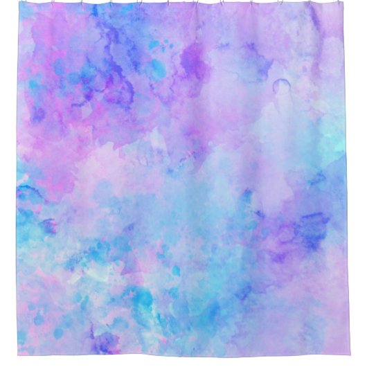Paarse en Turquoise Waterverfspatten Douchegordijn (Voorkant)