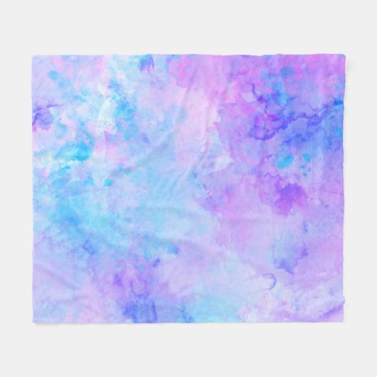 Paarse en Turquoise Waterverfspatten Fleece Deken (Voorkant (Horizontaal))