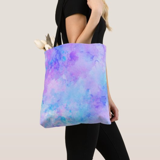 Paarse en Turquoise Waterverfspatten Tote Bag (Dichtbij)