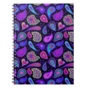Paarse en veelkleurige Paisley op Black Beautiful Notitieboek