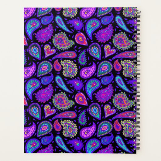 Paarse en veelkleurige Paisley op Black Beautiful Planner (Achterkant)