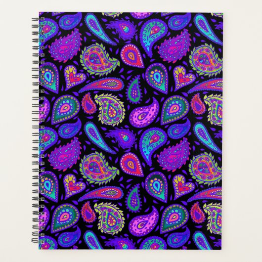 Paarse en veelkleurige Paisley op Black Beautiful Planner (Voorkant)