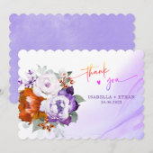 Paarse en verbrand Sinaasappel bruiloft bedankkaar Kaart (Voorkant / Achterkant)