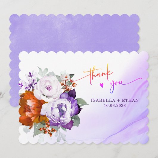 Paarse en verbrand Sinaasappel bruiloft bedankkaar Kaart (Voorkant / Achterkant)