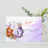 Paarse en verbrand Sinaasappel bruiloft bedankkaar Kaart (Staand voorkant)