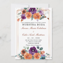 Paarse en verbrande oranje trouwkleuren