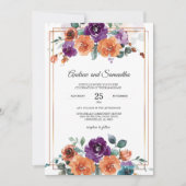 Paarse en verbrande Oranje trouwkleuren Kaart (Voorkant)