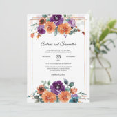 Paarse en verbrande Oranje trouwkleuren Kaart (Staand voorkant)
