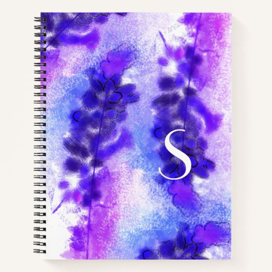 Paarse en Violet Lavander Flowers Patroon Notitieboek (Voorkant)