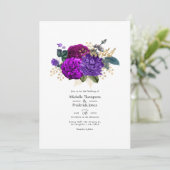 Paarse en Violette Bloemige Bruiloft Kaart (Staand voorkant)
